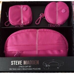 Steve Madden 3-Pc Gift Set Belt Bag + 2 Pouches Coin Purse Earbud Case pink New